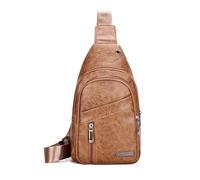 FANDARE Unisex Brusttasche Umhängetasche Sling Crossbody-Bag, wasserdichte PU-Leder Multifunktionstasche Schultertaschen, Tagestaschen für Männer Frauen,Reisen Outdoor kleine Seitentasche Gelbbraun