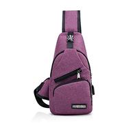 FANDARE Unisex Schultertasche Herren Damen Brusttasche Sling Bag Rucksack mit USB Umhängetasche Sporttasche für Wandern,Abenteuer,Sport, Reisen und Joggen Lila