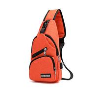 FANDARE Unisex Schultertasche Herren Damen Brusttasche Sling Bag Rucksack mit USB Umhängetasche Sporttasche für Wandern,Abenteuer,Sport, Reisen und Joggen Orange
