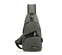 FANDARE Unisex Schultertasche Herren Damen Brusttasche Sling Bag Rucksack mit USB Umhängetasche Sporttasche für Wandern,Abenteuer,Sport, Reisen und Joggen Grün