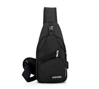 FANDARE Unisex Schultertasche Herren Damen Brusttasche Sling Bag Rucksack mit USB Umhängetasche Sporttasche für Wandern,Abenteuer,Sport, Reisen und Joggen Schwarz