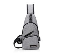 FANDARE Unisex Schultertasche Herren Damen Brusttasche Sling Bag Rucksack mit USB Umhängetasche Sporttasche für Wandern,Abenteuer,Sport, Reisen und Joggen Grau