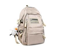 FANDARE Unisex Tagesrucksäcke Damen Herren Schulrucksäcke Alltagsrucksäcke mit süßem Anhänger Schulranzen Rucksack Daypack Geschäft Arbeiten Reisen Weekender Schultasche Wanderrucksäcke Khaki