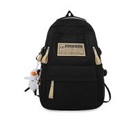 FANDARE Unisex Tagesrucksäcke Damen Herren Schulrucksäcke Alltagsrucksäcke mit süßem Anhänger Schulranzen Rucksack Daypack Geschäft Arbeiten Reisen Weekender Schultasche Wanderrucksäcke Schwarz