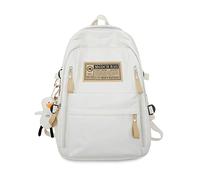 FANDARE Unisex Tagesrucksäcke Damen Herren Schulrucksäcke Alltagsrucksäcke mit süßem Anhänger Schulranzen Rucksack Daypack Geschäft Arbeiten Reisen Weekender Schultasche Wanderrucksäcke Weiß