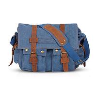 FANDARE Unisex Umhängetasche Schultertasche Segeltuch Laptoprucksäcke für 14 Zoll Laptop Kuriertasche Herren Damen Crossbody Messenger Bag Reise Schule Hochschule Arbeit Outdoor Schulranzen Navy Blau
