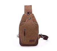 FANDARE Vintage Brusttasche Leinwand Schultertasche Herren Sling Chest Bag Beidseitig Umhängetasche mit Kopfhörerloc für Outdoor Sport Wandern Radfahren Reisen Schultertasche Crossbody Bag Braun