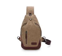 FANDARE Vintage Brusttasche Leinwand Schultertasche Herren Sling Chest Bag Beidseitig Umhängetasche mit Kopfhörerloc für Outdoor Sport Wandern Radfahren Reisen Schultertasche Crossbody Bag Khaki