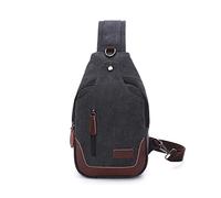 FANDARE Vintage Brusttasche Leinwand Schultertasche Herren Sling Chest Bag Beidseitig Umhängetasche mit Kopfhörerloc für Outdoor Sport Wandern Radfahren Reisen Schultertasche Crossbody Bag Schwarz