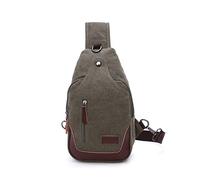 FANDARE Vintage Brusttasche Leinwand Schultertasche Herren Sling Chest Bag Beidseitig Umhängetasche mit Kopfhörerloc für Outdoor Sport Wandern Radfahren Reisen Schultertasche Crossbody Bag Grün