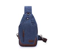 FANDARE Vintage Brusttasche Leinwand Schultertasche Herren Sling Chest Bag Beidseitig Umhängetasche mit Kopfhörerloc für Outdoor Sport Wandern Radfahren Reisen Schultertasche Crossbody Bag Dunkelblau