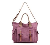 FANDARE Vintage Handtaschen Leinwand Schultertasche Damen Umhängetasche Frauen Arbeitstasche für 10.5 Zoll Tablet Shopper Reisen Crossbody Messenger Bag Violett