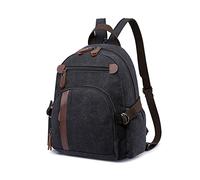 FANDARE Vintage Rucksack Leinwand Schulrucksack Schulranzen Daypacks Laptop Rucksack Herren Damen Schultaschen für 12.9 Zoll Laptop Universität Wandern Reisen Freizeit Arbeit Tagesrucksack Schwarz