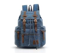 FANDARE Vintage Rucksäcke Schulrucksack Segeltuch Daypacks Ranzen Mädchen Schulranzen für 15.6 Zoll Laptop Taschen Herren Damen Schultasche für Arbeit Wandern Reisen Camping Rucksack Blau