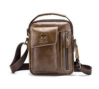 FANDARE Vintage Umhängetasche Herren Schultertaschen Leder Arbeitstasche Crossbody Messenger Bags Umhängetasche Handtasche Männerhandtasche Arbeit Outdoor Reise Wasserdicht Schulranzen Khaki