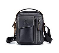 FANDARE Vintage Umhängetasche Herren Schultertaschen Leder Arbeitstasche Crossbody Messenger Bags Umhängetasche Handtasche Männerhandtasche Arbeit Outdoor Reise Wasserdicht Schulranzen Schwarz