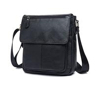 FANDARE Vintage Umhängetasche Leder Herren Herrentasche zum Umhängen Damen Schultertasche Echtes Leder Handgelenktasche Crossbody Bag Arbeitstasche Messenger Bags Geschenk für Männer Schwarz