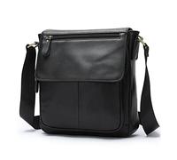 FANDARE Vintage Umhängetasche Leder Herren Herrentasche zum Umhängen Damen Schultertasche Echtes Leder Handgelenktasche Crossbody Bag Arbeitstasche Messenger Bags Geschenk für Männer Schwarz A