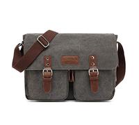 FANDARE Vintage Umhängetasche Segeltuch Schultertasche Erweiterbar Crossbody Bag Herren Damen Reise Business Messenger Bag passen 10.9 inch Tablet Canvas Tasche Grau