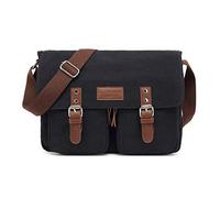 FANDARE Vintage Umhängetasche Segeltuch Schultertasche Erweiterbar Crossbody Bag Herren Damen Reise Business Messenger Bag passen 10.9 inch Tablet Canvas Tasche Schwarz