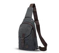 FANDARE Vintage Umhängetasche Sling Bag Schule Reisen Männer Frauen Messenger Rucksack Brusttasche Studententasche Sporttasche Canvas Schwarz