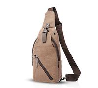 FANDARE Vintage Umhängetasche Sling Bag Schule Reisen Männer Frauen Messenger Rucksäcke Brustbeutel Sporttasche Travers Outdoor Canvas, kaki, L, Freizeitrucksack