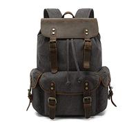FANDARE Vintage Unisex Leder Rucksack Canvas Daypack, Leichter Freizeitrucksack für Reisen Outdoor, Klassische Tasche für Herren und Damen Dunkelgrau