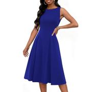 FANDEE Damen Ärmelloses Cocktailkleid Vintage A Linie Fit und Flare Elegante Midikleider für Frauen mit Taschen, Blau, Groß