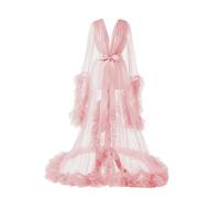 FangJian Lange Hochzeitskleider aus Tüll für Damen, Umstandskleid, Umstandskleid, Umstandskleid, Illusion, Schal, Hochzeit, Nachthemd, C-Rosa, 48