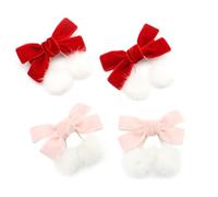 Fangzichen 4 Stück rote Weihnachts-Bälle für Babys, Mädchen, chinesischer Stil, haarige Pelzbälle, Samt-Schleifen, Quasten, Haarschleifen, Krokodilklemmen für Mädchen, Säuglinge, Kleinkinder