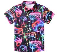 Fanient Hemd Jungen Neon Spiel Drucken Hemden Junge Casual Kurzarmhemd Party Hemd für Kinder 11-12 Jahre,L
