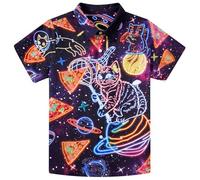 Fanient Hemd Jungen Regular Fit Casual Kurzarmhemd Neon Pizza Katze Druck Hemden Urlaub Party Hemd Strand 9-10 Jahre,M
