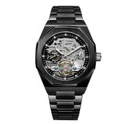 FANMIS Klassische Herren-Skelett-Automatikuhr, mechanische Uhren, luxuriös, geschnitzt, Blumen-Handwerk-Uhr mit Edelstahl-Armband, wasserdichte Armbanduhr, C Schwarz, Automatikuhr, mechanisch