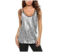 Fannyfuny Bluse Damen Pailletten Tank Top Ärmellos Funkeln Schimmern Vest Top Clubwear Frauen elegant Sparkle Shimmer Camisole Weste Pailletten Tank Tops Weinrot, Gold,Silber,Grün,Schwarz S M L XL XXL