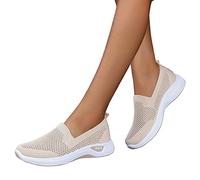 Fannyfuny Damen Schuhe Leicht Fitnessschuhe Frauen Dicke Sohle Freizeitschuhe Hoch Trainingsschuhe Bequem Breite Schuhe Trekkingschuhe für Schule Walking Fitness Gym Sport, Beige 3, 39 EU