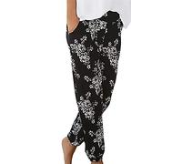 Fannyfuny Hosen Damen Locker Pant Lange Haremshose Schlupfhose Boho Strandhose Leicht Freizeithose Loose Sommerhose Frauen Hose mit Taschen Straight Bein Stoffhose, 08schwarz, XXL