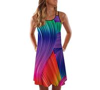 Fannyfuny Kleid Damen Vintage Sleeveless 3D gedruckt Boho Casual Maxi Party Cocktail Kleider Strandkleid Sommerkleid Frauen Sexy Sling Dress Ladies Retro Reizvoller Minikleid S-2XL