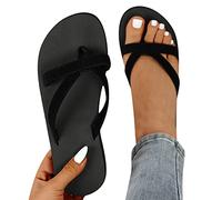 Fannyfuny Sandalen Damen Flach Frauen Zehentrenner Keilabsatz Weichen Sohlen Gummiband Slingback Hausschuhe Flip Flop Kleid Schuhe Damenschuhe Römersandalen Strandschuhe, 01schwarz, 39 EU