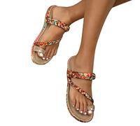 Fannyfuny Sandalen Damen Sommer Bequem Leder Keilsandalen Absatz Espandrillos Bohemian Flach Zehentrenner Römische Schuhe Freizeit Flach Sandalette Wandersandalen Bequem Sommerschuhe Freizeitschuhe
