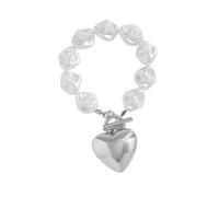 FANSHINUO Elegantes Halsketten-/Armband-Set mit Herzausschnitten und Perlen aus angenehm zu tragenden Materialien für den täglichen Gebrauch, as the pic show, Kunstperle + CCB