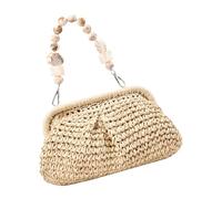 FANSHINUO Stilvolle gewebte Strohtasche für Damen, modische Strandhandtasche, große Kapazität, Schultertaschen, Damen, Urlaub, leichte Stroh-Schultertasche, beige, One Size