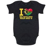 FanShirts4u Länder Baby Body - I LOVE VANUATU - Jungen Mädchen (6-12 Monate, Schwarz - I LOVE VANUATU)