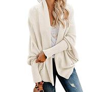 FANSU Damen Strickjacke Langarm Cardigan Elegant, Fledermaus Ärmel Herbst Winter Casual Grobstrick Warme Gestrickt Freizeit Lang Pullover Mantel Jacke Lose Strickpullover (Einheitsgröße,Beige)