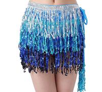 FANSU Glitzer Rock Damen Fransen Rock Frauen Pailletten Rock Festival Outfit Damen Glitzer Karnevalkostüm Taille Party Minirock Lateinischer Tanz Bauchtanz Hip Scarf