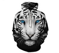FANSU Herren Damen Kapuzenpullover 3D Hoodie,Unisex Freizeit Kreative Mode Löwe Tiger Druck Sweatshirt Pullover Langarm Paare Hoodies mit Tasche (L/XL,Weißer Tiger 2)
