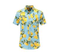 FANSU Herren Hawaiihemd, Herren Urlaub Hawaiihemd 3D Gedruckt Muster Kurzarm Strand Palmen Meer Freizeit Reise Party Hemd (Hellblaue Zitrone,2XL)