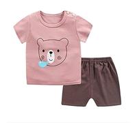 FANSU Kinder Baumwolle Short Pajama Set, Sommer Kurz Kinder Snug-Fit Zweiteiliger Schlafanzug Jahre Baby Bekleidungsset Kleinkind Jungen Mädchen Nachtwäsche (100cm,Braunbär)