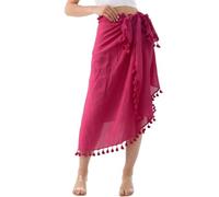 FANSU Pareo Damen Strand Lang Einfarbig Wrap Sarong Tuch Damen Strandtuch Wickelrock & Bikini Cover Up Sommer Strandkleid Luftig für Badeanzug, Urlaub, Party (Dunkelrosa,Einheitsgröße)
