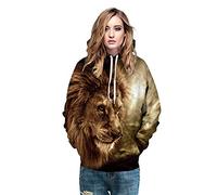 FANSU Unisex Damen 3D Druck Hoodies Kapuzenpullover, Langarm Wolf Tiger Tier 3D-Druck Pullover Kapuzenpulli Sweatshirt Kapuzenjacke (XXL,QZ005-Löwe)