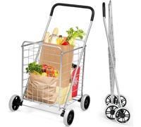 FANTASK 83L Klappbarer Einkaufstrolley auf Rollen Silber, Tragbarer Handwagen 45 kg belastbar, Einkaufswagen Rollwagen Allzweckwagen